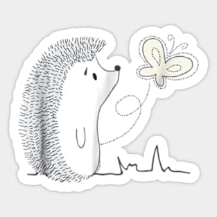 Cute Vintage Hedgehog & Butterfly Art Sticker